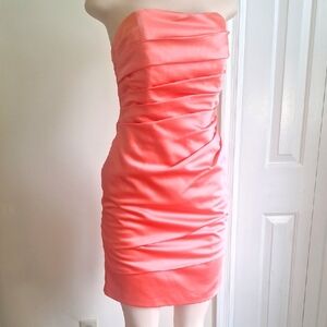 David's Bridal Pink Strapless Pleated Dress, Size 4